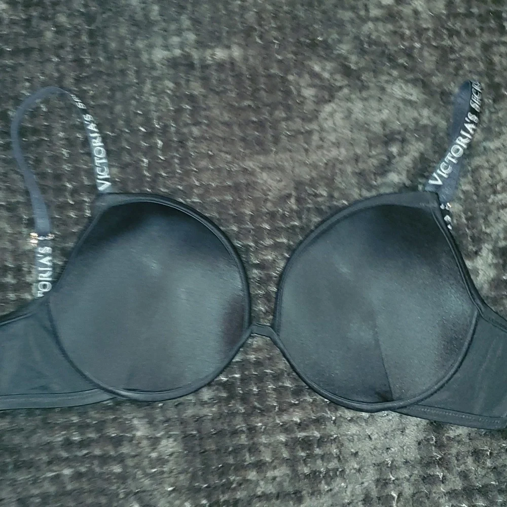 Victoria's Secret Bikini Top Black with Logo Straps Size 36D